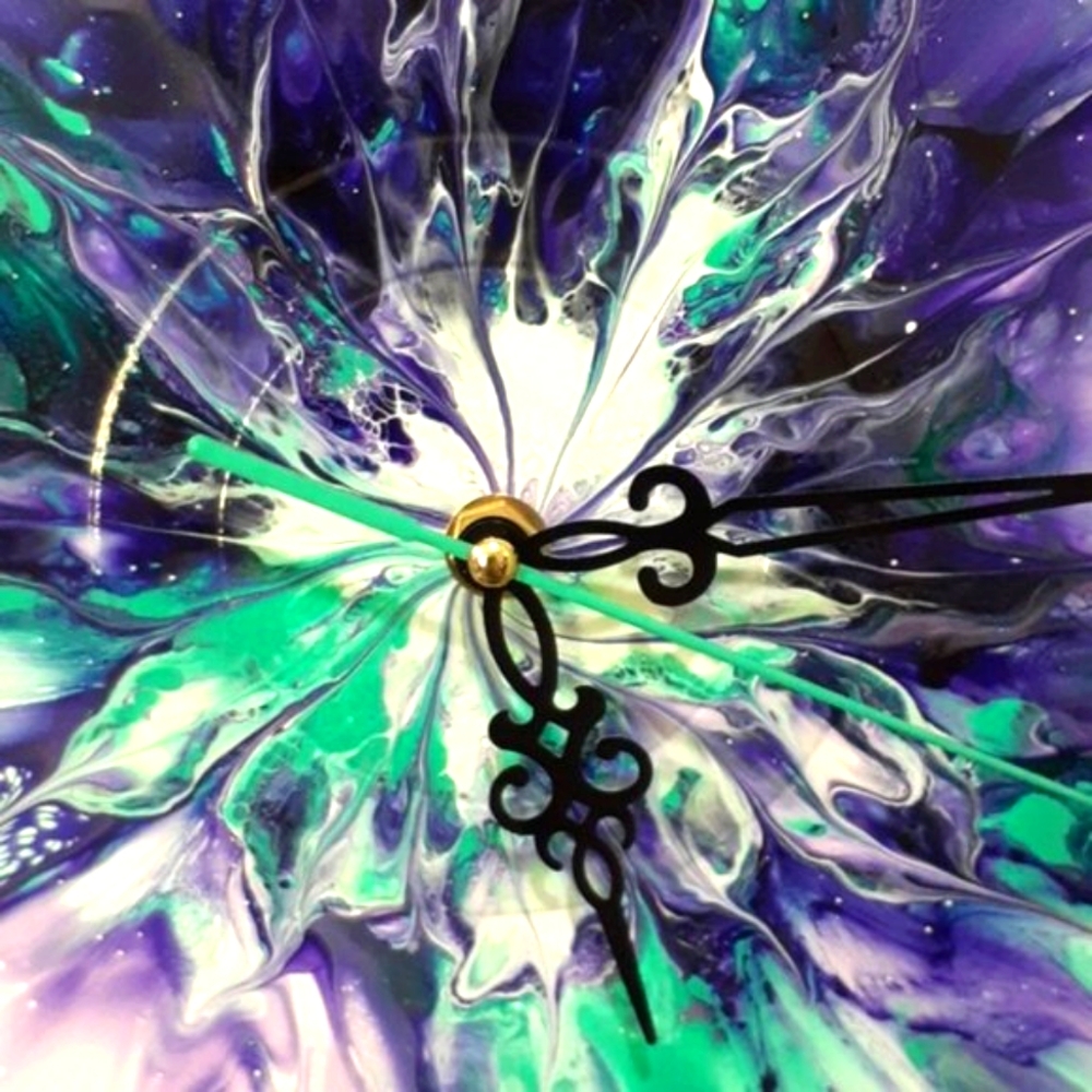 Hand Crafted Vinyl Record Clock Repurposed Upcycled Acrylic Fluid Art Wall Art - Picture 10 of 10